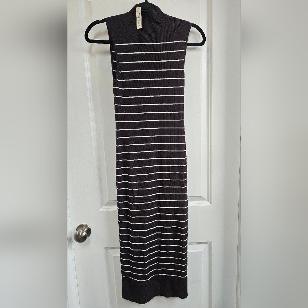 Madewell White and Brown Sheath Dress Sleeveless Mock Neck
